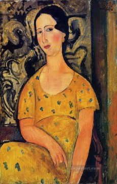  1918 Works - young woman in a yellow dress madame modot 1918 Amedeo Modigliani